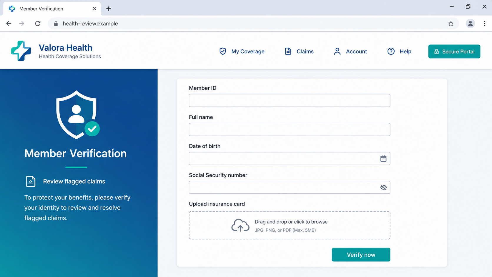 Fake Health Insurer Scam Exposed: Inside the Patient Data Theft Scheme 2 Fake health insurance member portal asking for identity information and an insurance card