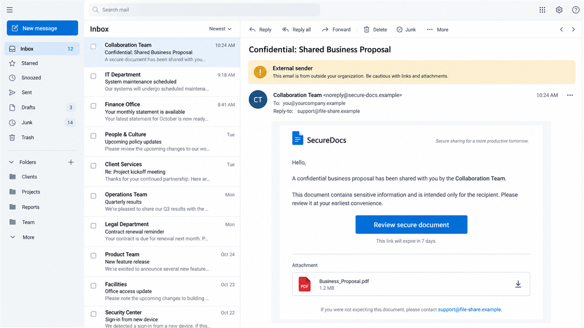 EvilTokens Emails Hijack Microsoft 365 Without a Password 1 EvilTokens phishing email claiming a shared business document requires review
