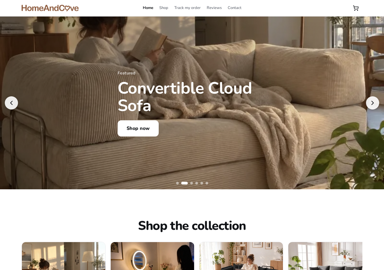 Home and Cove Store Exposed: $19 Sofas, New Domain and Serious Buyer Risks 1 Home and Cove homepage promoting a convertible cloud sofa through a recently registered store