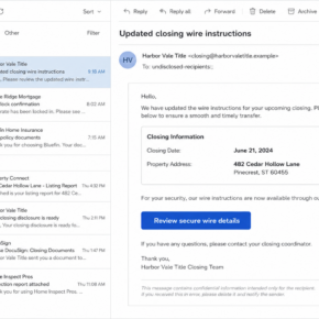 Home closing wire scam shown in a fictional title company email