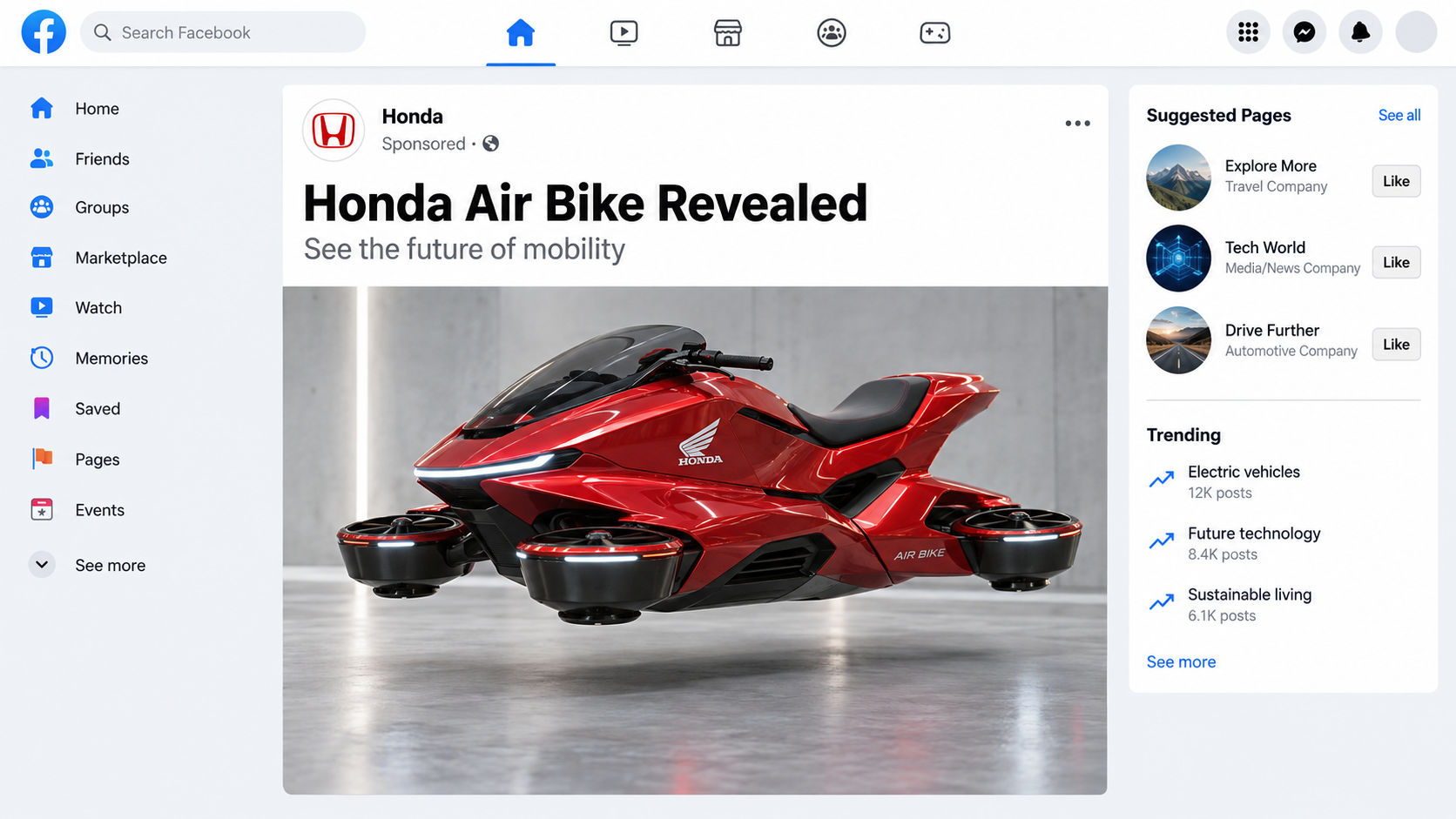 Fake social media advertisement promoting a Honda New Air Bike