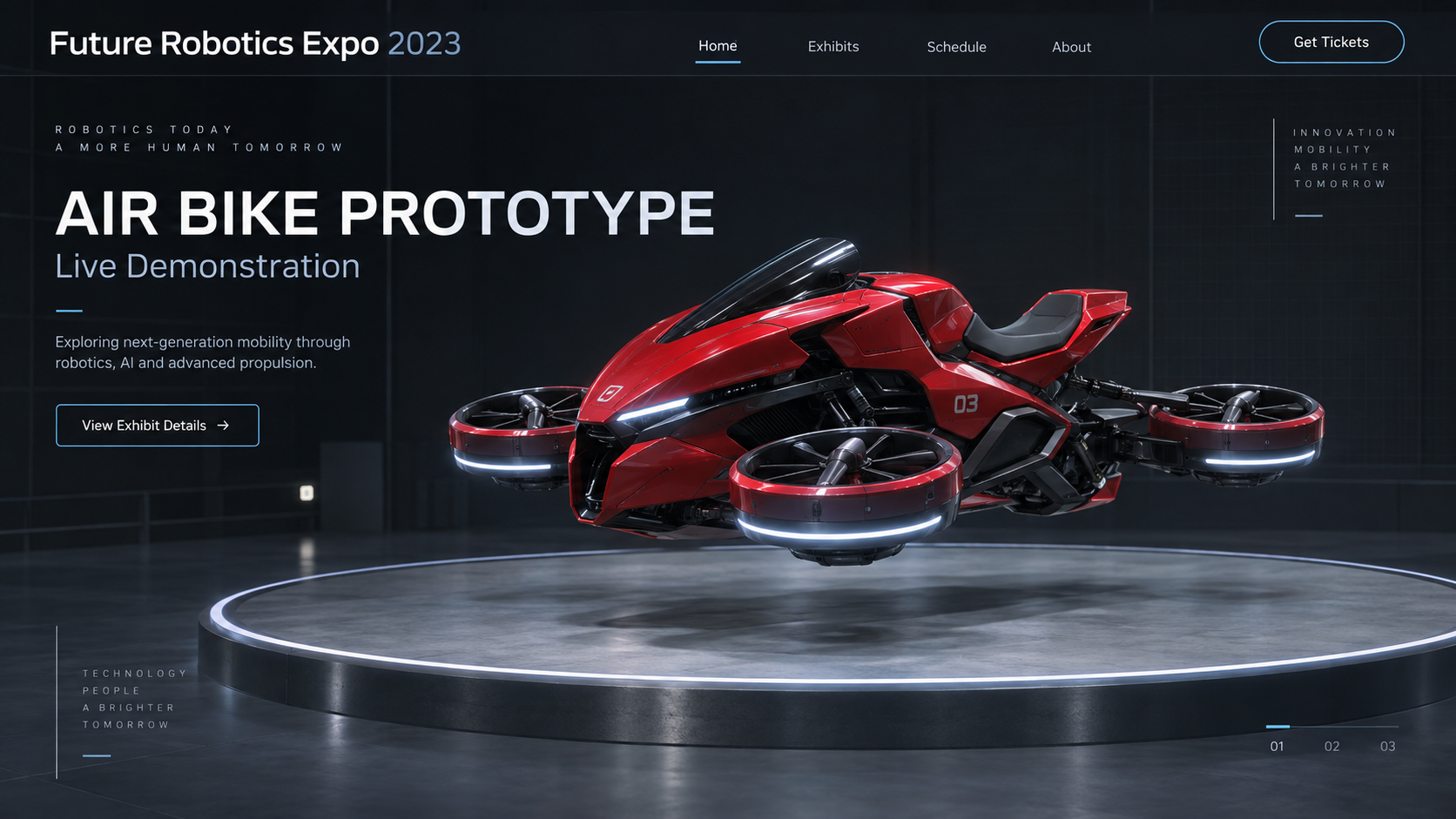 Fictional technology expo webpage presenting the Honda Air Bike hoax