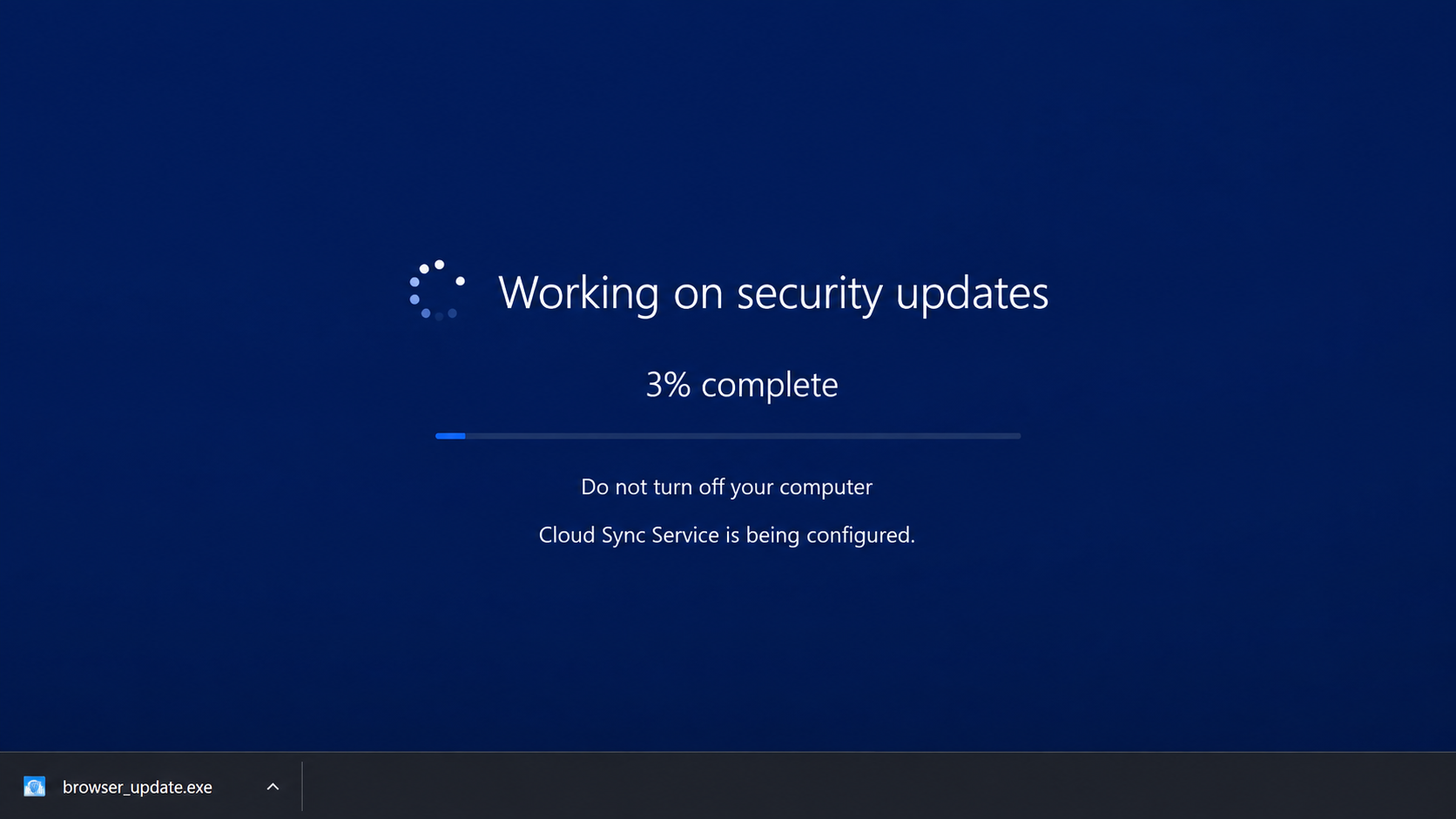 Hotel Wi-Fi Fake Update Scam Installs Spyware 2 Fake Windows security update screen concealing a malicious executable