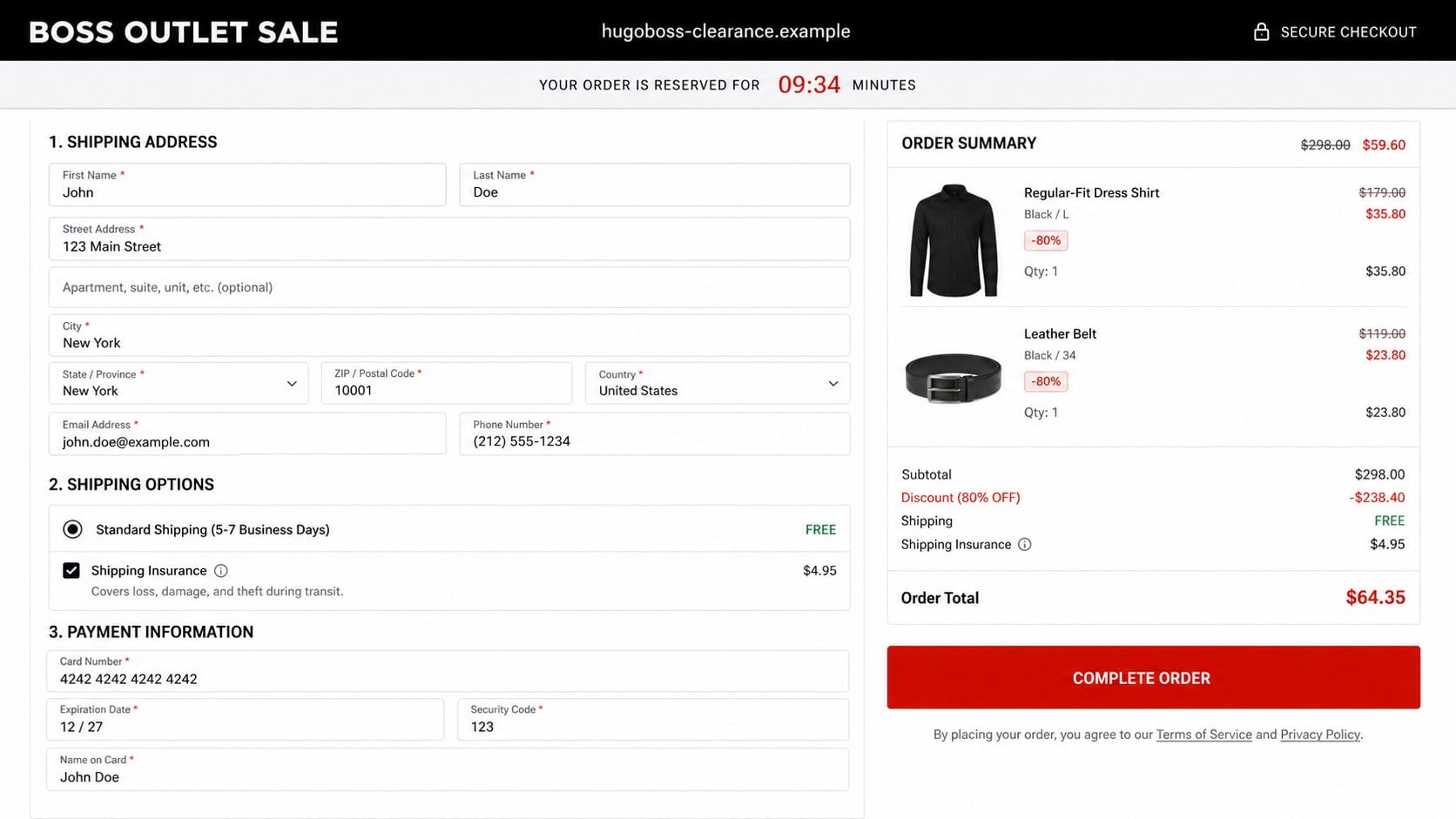 Reconstructed fake Hugo Boss outlet checkout collecting card and address details