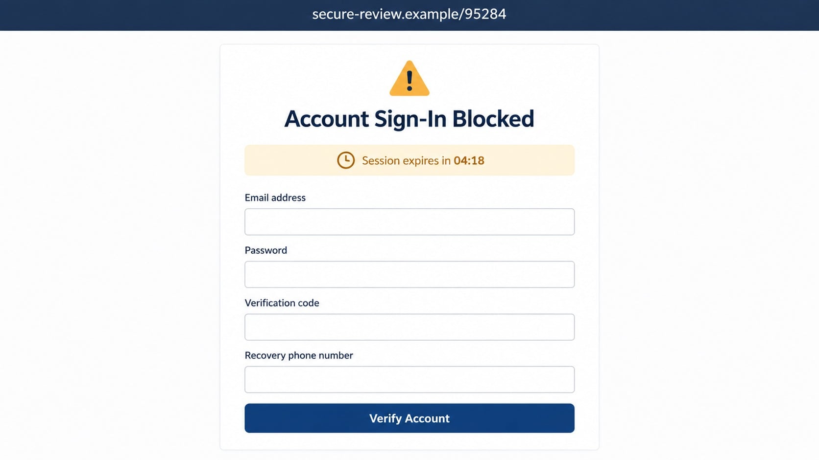 95284 Scam Text Warning: How Fake Short-Code Alerts Steal Your Accounts 2 Reconstructed phishing login page opened from a fake 95284 security message
