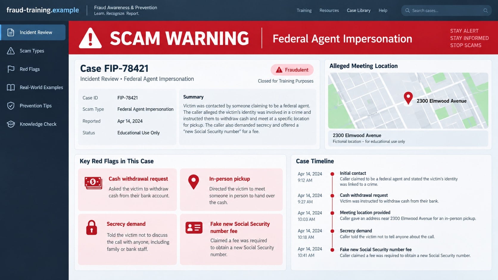 Brighton Police Scam: How Fake Federal Agents Arrange Secret Cash Pickups 2 Reconstructed scam warning interface showing a secret cash pickup request near Elmwood Avenue