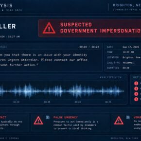 Reconstructed Brighton government impersonation scam voicemail analysis screen