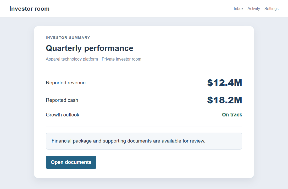 CaaStle Investor Fraud: How Fake Audits Helped Raise Nearly $300 Million 1 Flat on-screen reconstruction of a startup investor dashboard showing claimed growth figures