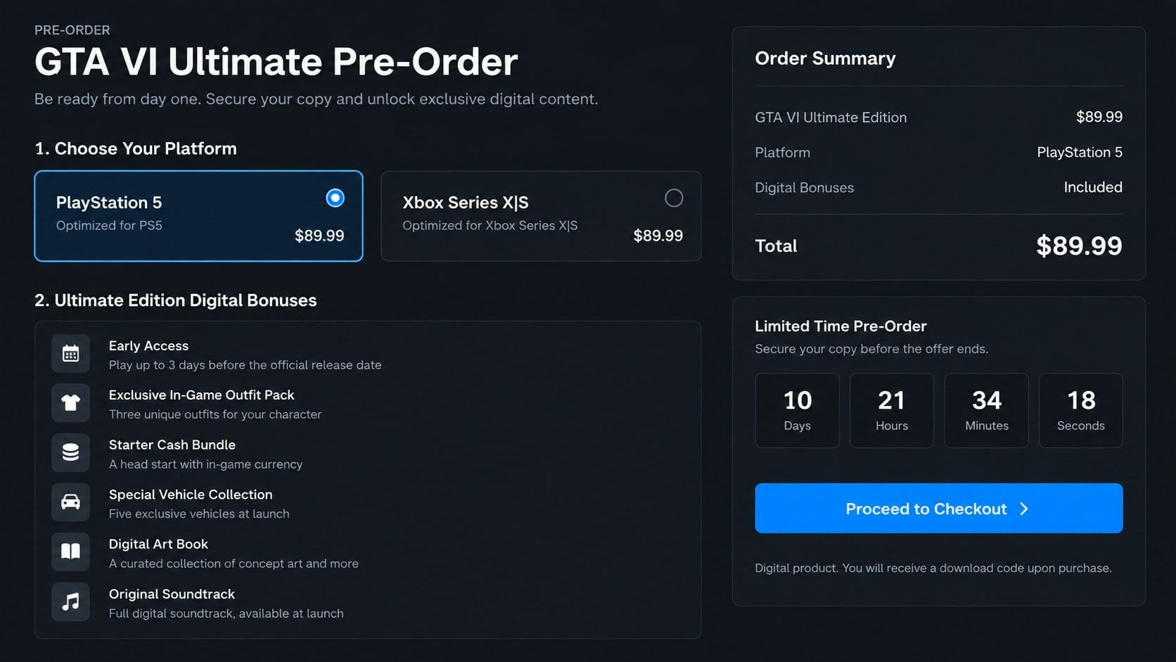 GTA 6 Account Scams: How Fake Pre-Orders and Boosting Services Steal Logins 1 Reconstructed fake GTA 6 pre-order page offering early access through an unofficial checkout