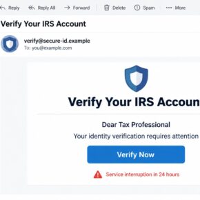 Reconstructed phishing email claiming an ID.me account must be verified for IRS access