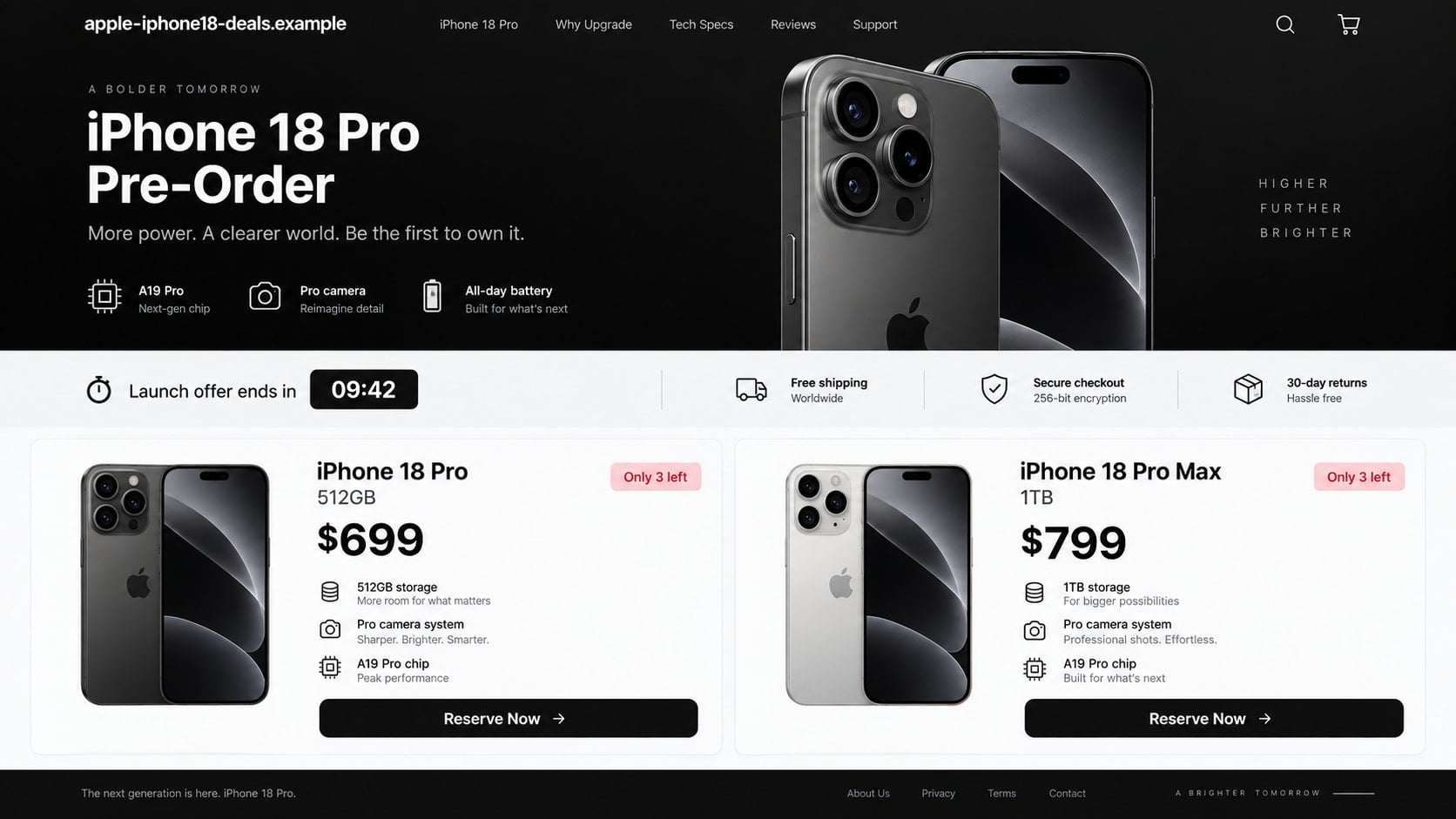 Reconstructed fake iPhone 18 Pro pre-order store advertising impossible launch prices