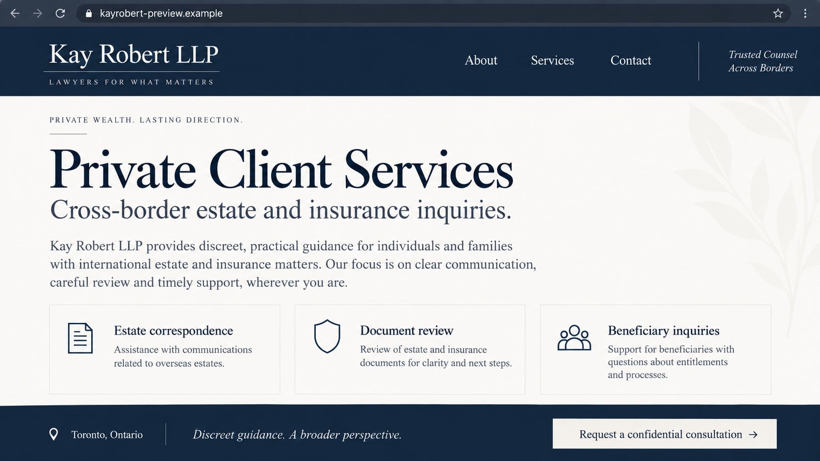 Kay Robert LLP Scam: How a Copied Law Website Made Fake Claims Look Real 1 Reconstructed Kay Robert LLP style legal website illustrating a professional-looking but unverified online identity