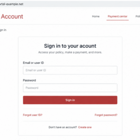 Illustrative reconstruction of a fake auto insurer login page with email and password fields