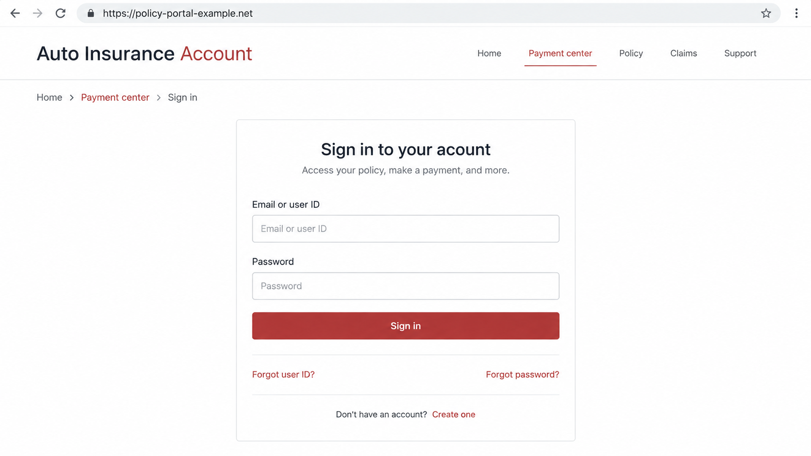 State Farm Login Scam: Fake Account Pages and One-Time Code Theft Explained 1 Illustrative reconstruction of a fake auto insurer login page with email and password fields