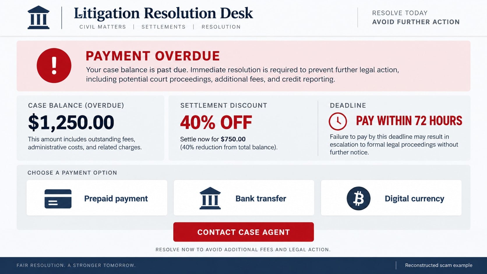 Morrison Law Group Legal Notice Scam: How Fake Lawsuit Threats Steal Money 2 Reconstructed fake litigation settlement page demanding urgent payment