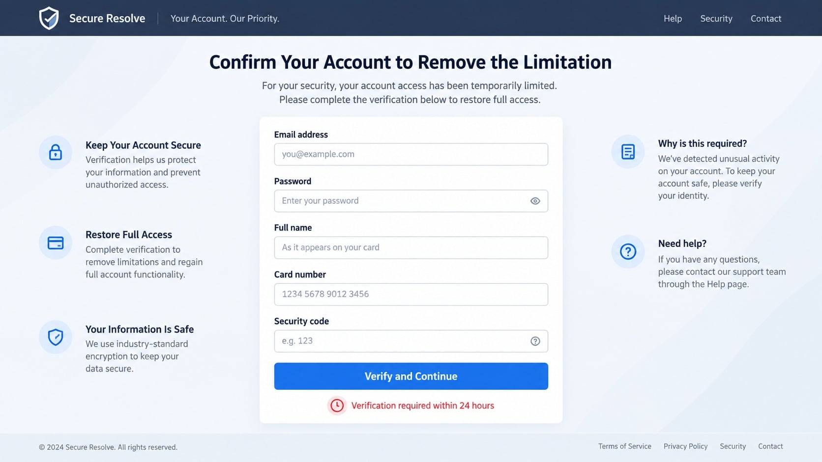 PayPal Resolution Center Scam: How Fake Alerts Steal Your Account Login 2 Fake account resolution page requesting login and payment card information