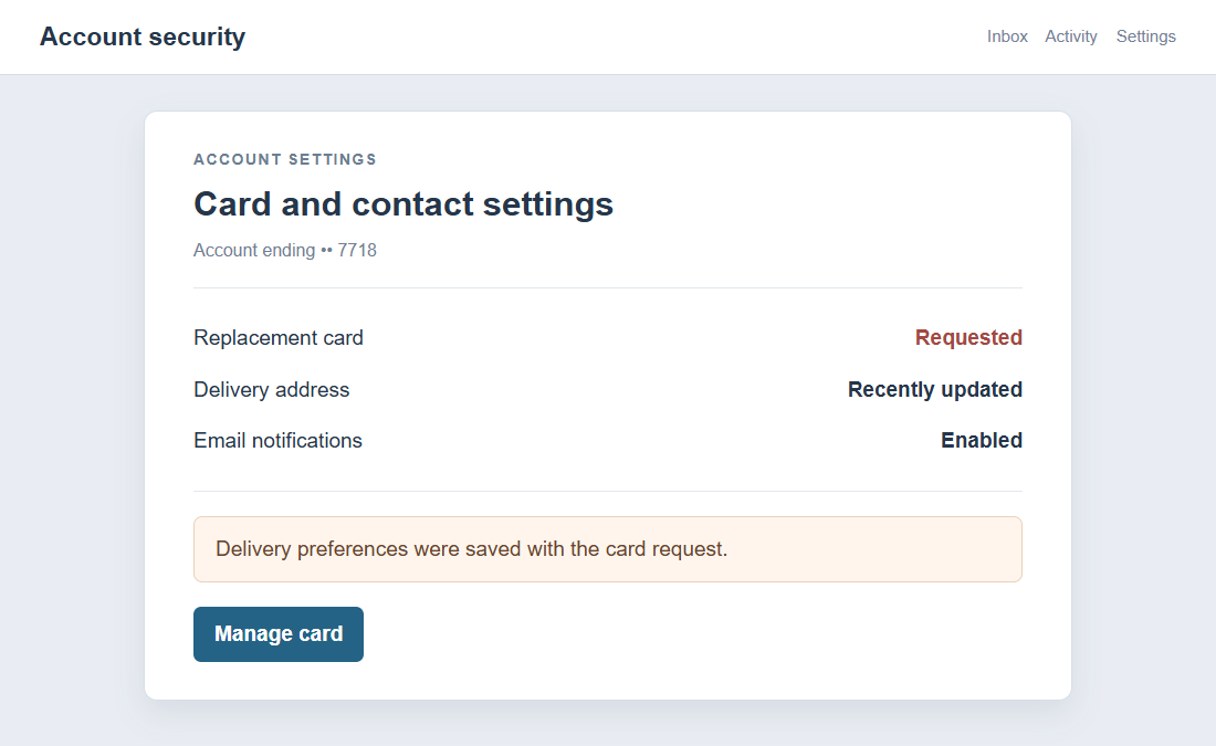 Replacement Bank Card Scam: How Stolen Identities Fueled $650,000 Fraud 2 Flat on-screen reconstruction of a bank security review for an unauthorized replacement card