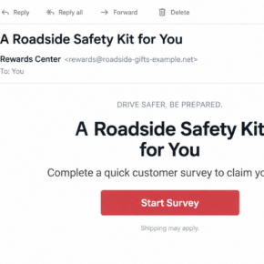 Illustrative reconstruction of an unsolicited roadside safety kit survey email