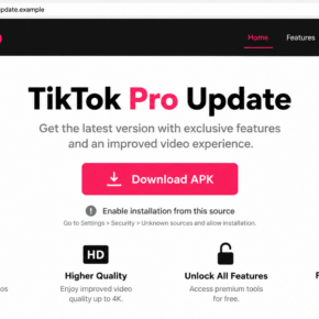 Illustrative reconstruction of a fake TikTok Pro APK download page asking visitors to install from an unknown source