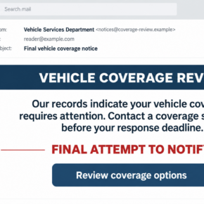 Illustrative reconstruction of a generic vehicle coverage email using a final notification warning
