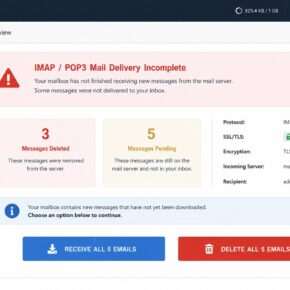 IMAP POP3 Mail Delivery Incomplete phishing email showing pending messages