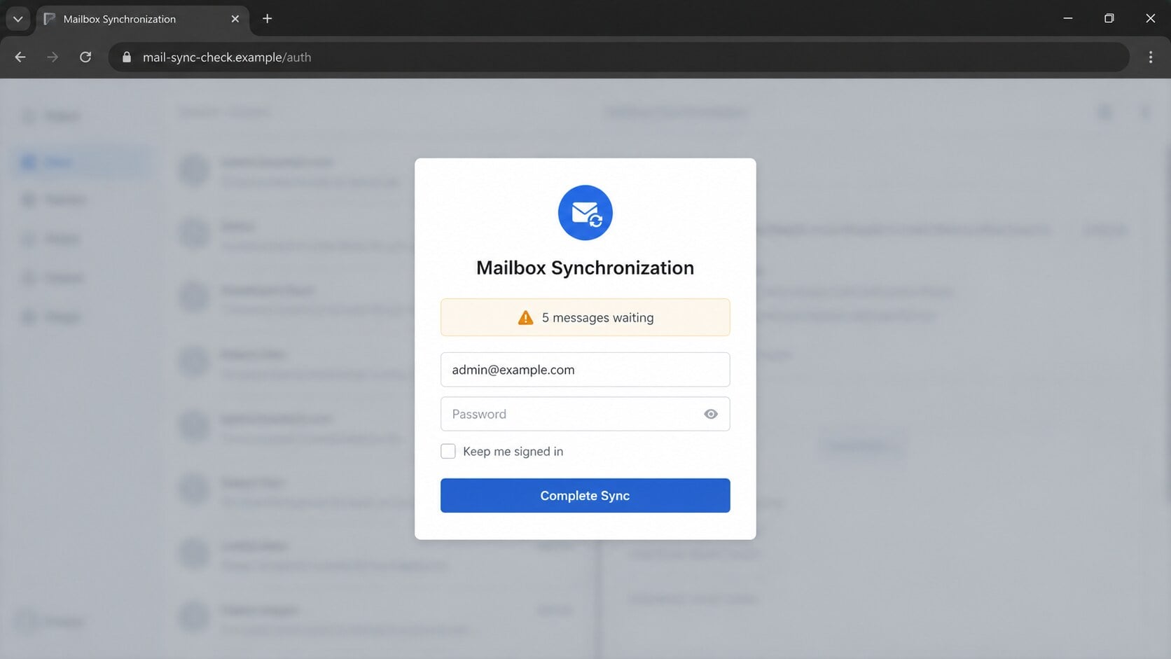Counterfeit webmail sign-in page opened by an IMAP POP3 delivery alert