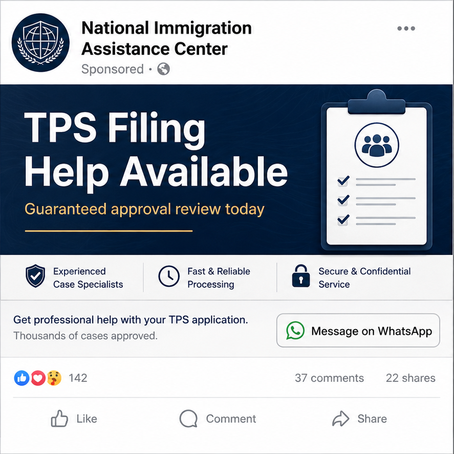 Fake Immigration Help Scam Steals Money and Documents 1 Illustrative reconstruction of a sponsored social media ad promising fast immigration approval