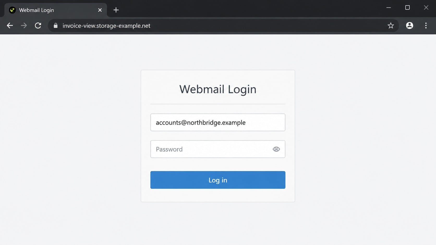 Fake cPanel Webmail login page opened by an invoice review link