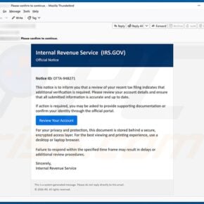 Fake IRS account detail verification email using notice ID OTTA-948271