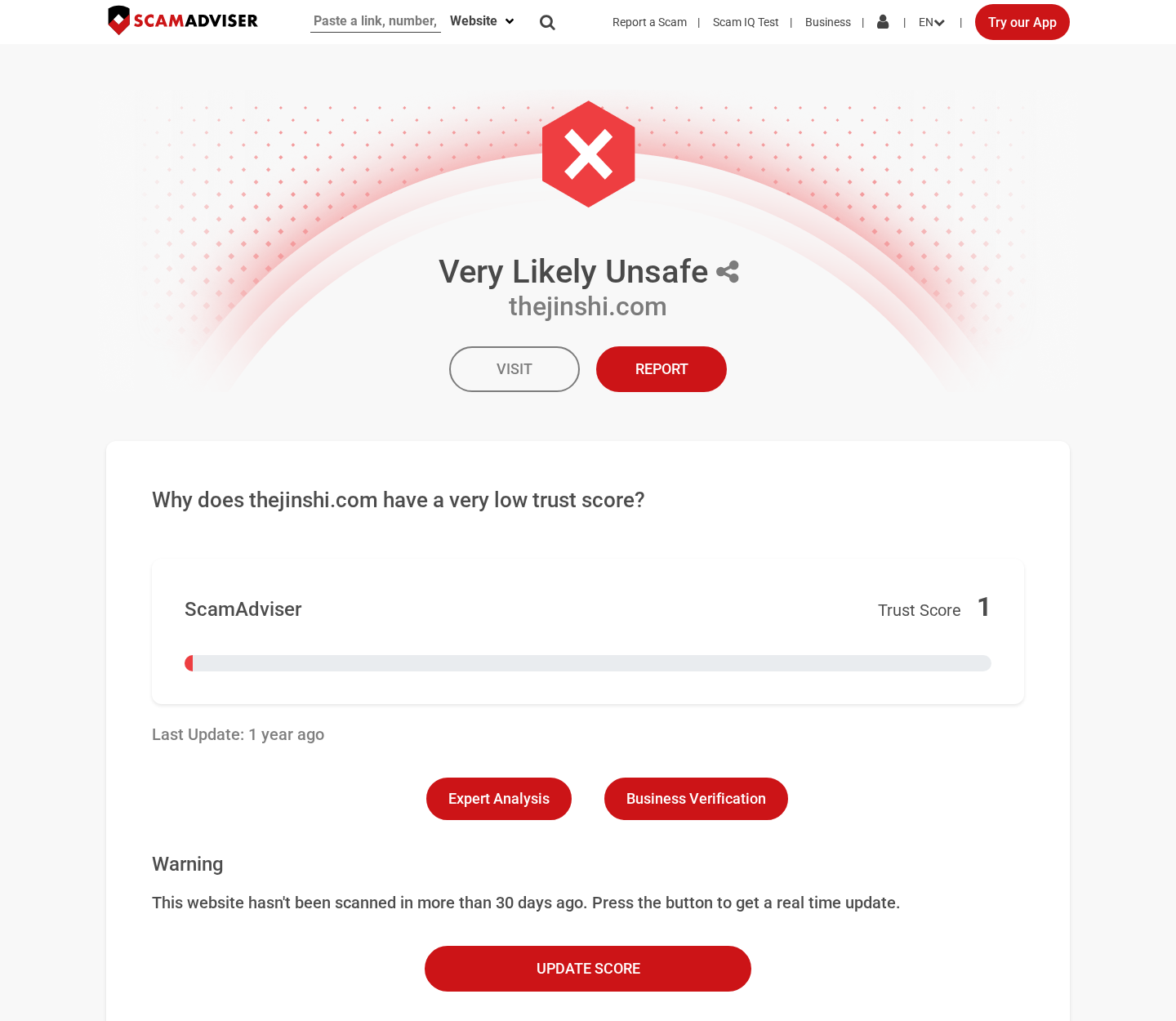 Website reputation check displaying warnings associated with the Jinshi headphones store