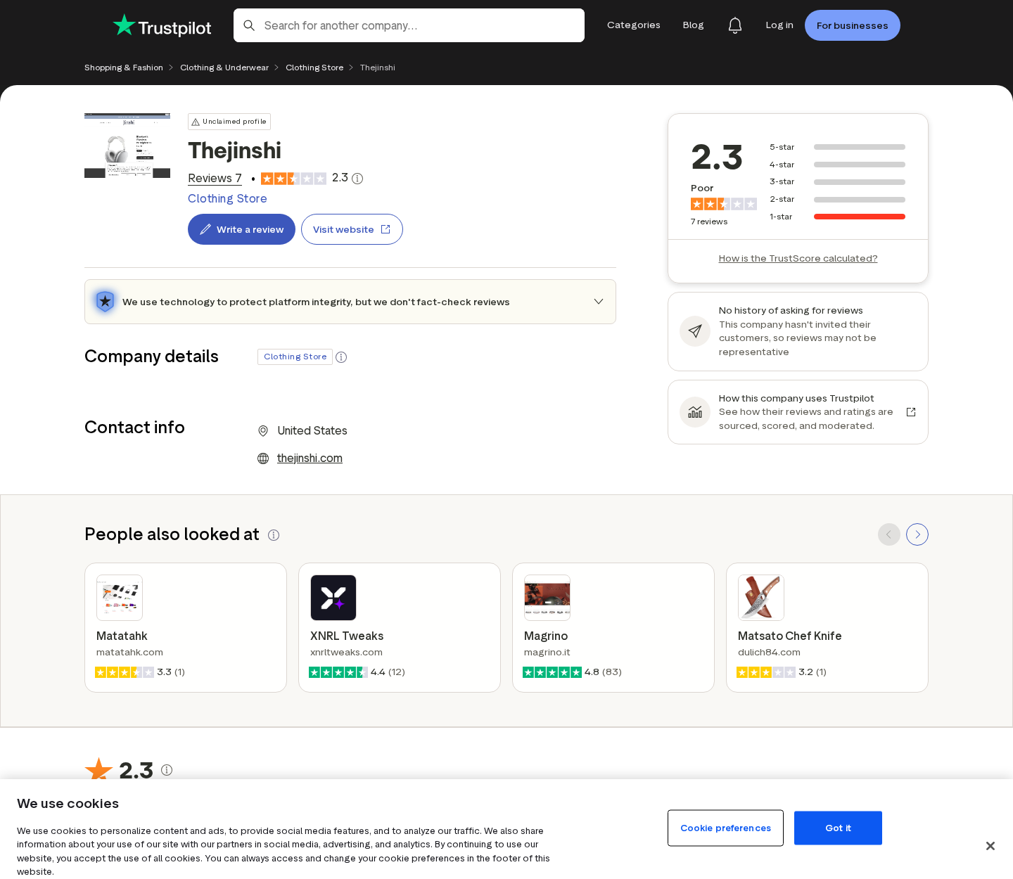 Jinshi customer review profile showing a low rating and complaints about the headphones