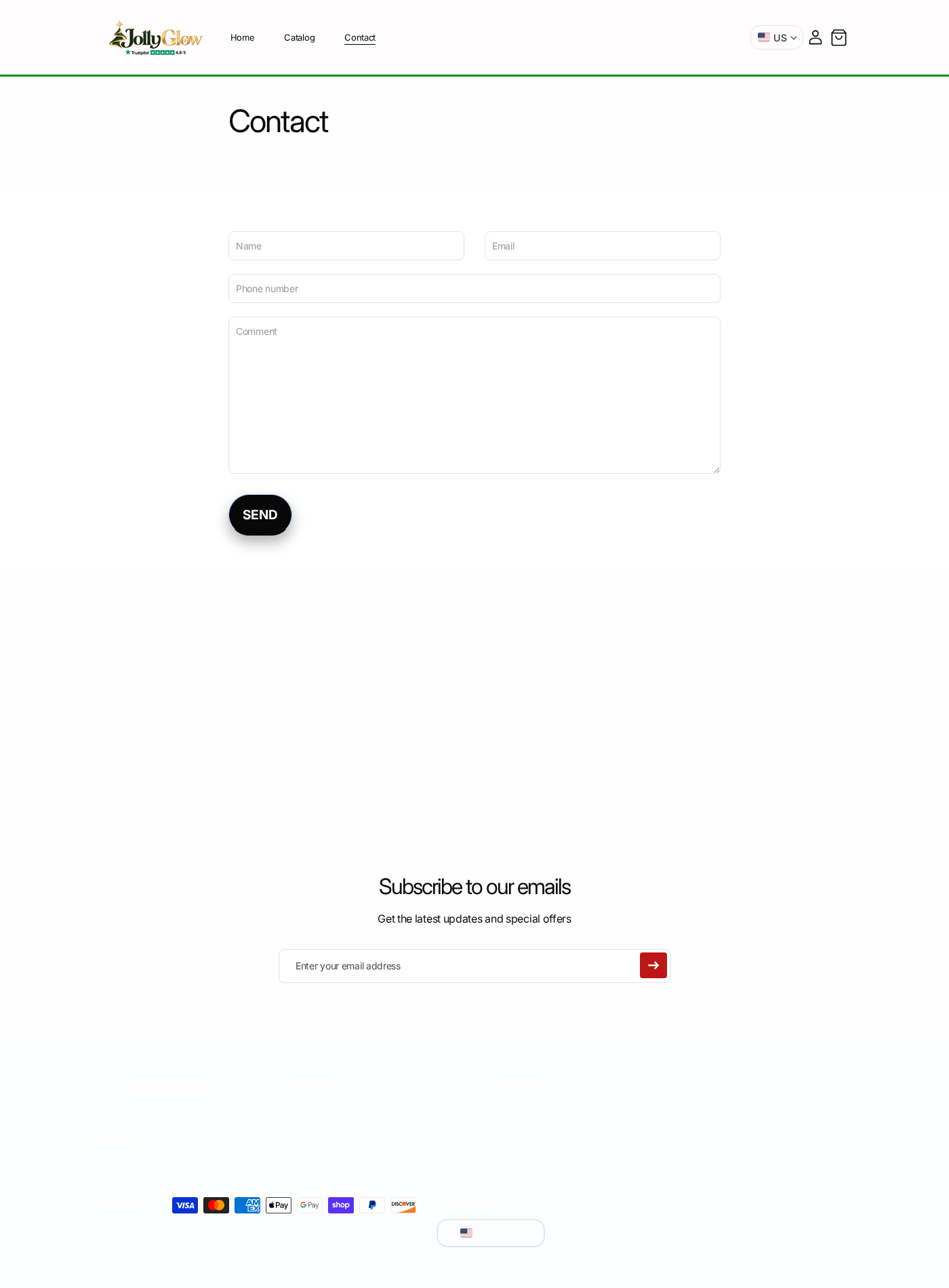 JollyGlow contact page containing only a form and no visible company identity or support details