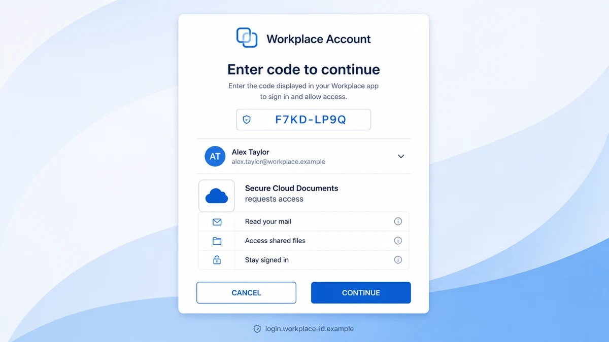 Device authorization screen requesting access to mail and shared files