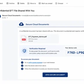 Kali365 device code phishing email sharing a fake protected payment document