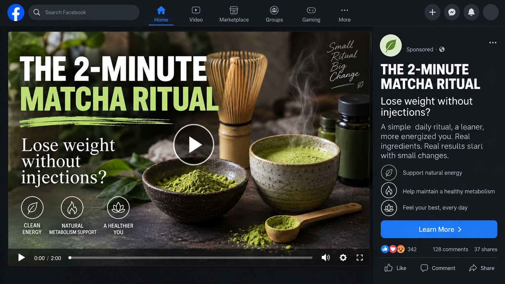 Reconstruction of a social media advertisement for a Kelly Clarkson matcha ritual