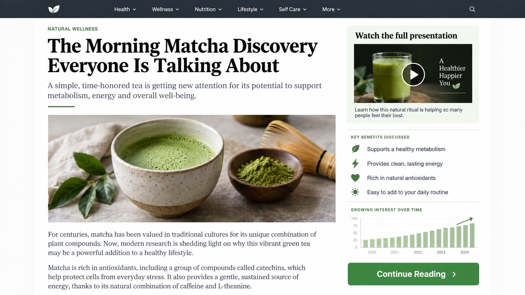 Reconstruction of a fake news article promoting a celebrity matcha weight-loss ritual