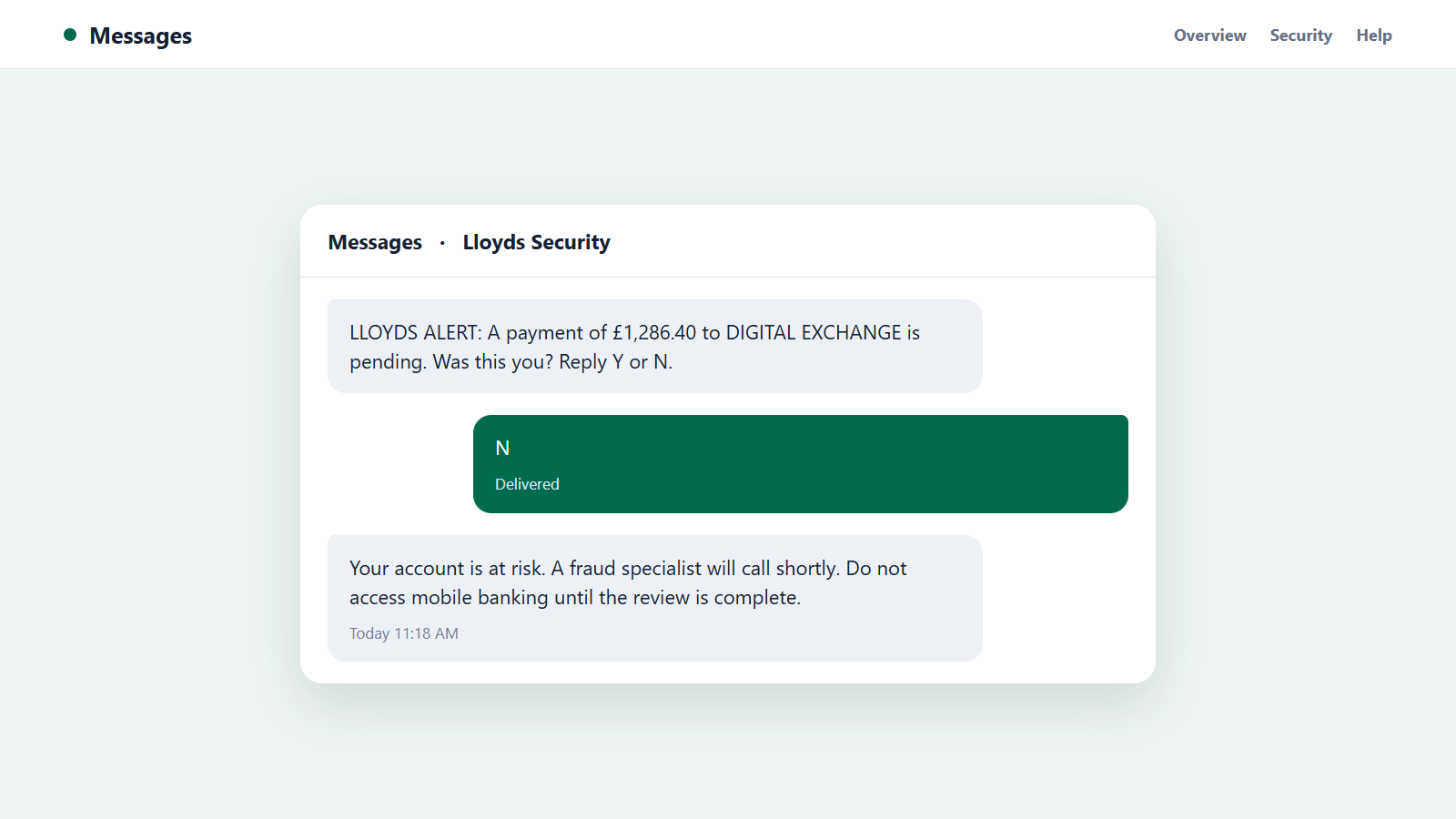 Lloyds Bank Scam Alert: How Fake Fraud Calls Can Quickly Empty Your Account 1 Reconstructed Lloyds Bank scam text warning about a large pending payment