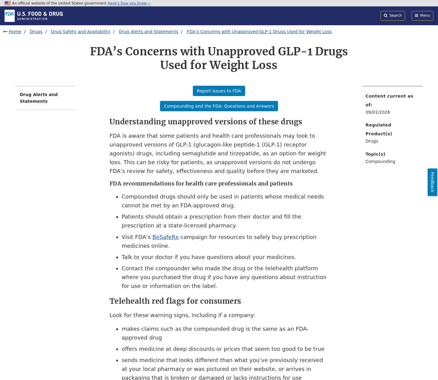 FDA warning explaining risks from unapproved GLP-1 drugs used for weight loss