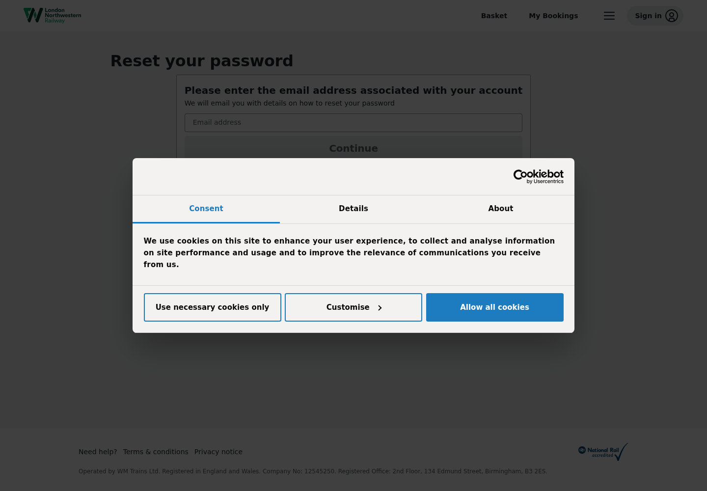 London Northwestern Railway Email Exposed: Scam or Technical Error Alert? 2 Official London Northwestern Railway password reset page reached independently from the ticket website