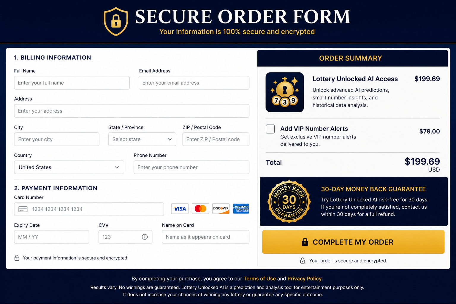 Lottery Unlocked Scam Exposed: Fake AI System or Real? Full Investigation 2 Lottery Unlocked checkout requesting payment for AI number predictions