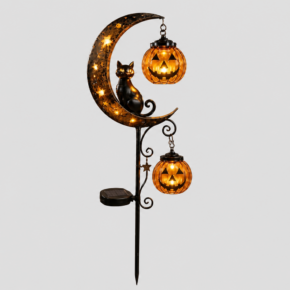 LunaLayering sales page for the solar black cat moon and pumpkin garden light