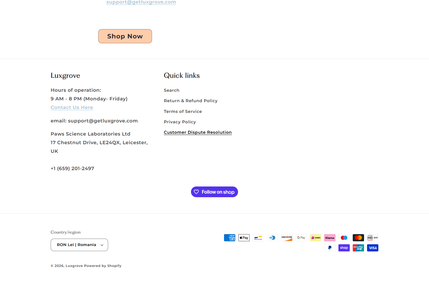 Luxgrove Reviews: Repair Claims and Return Costs 3 Luxgrove published company name, registered address, telephone number, and support email