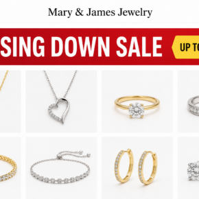 Illustration of the Mary and James Jewelry closing-down sale storefront