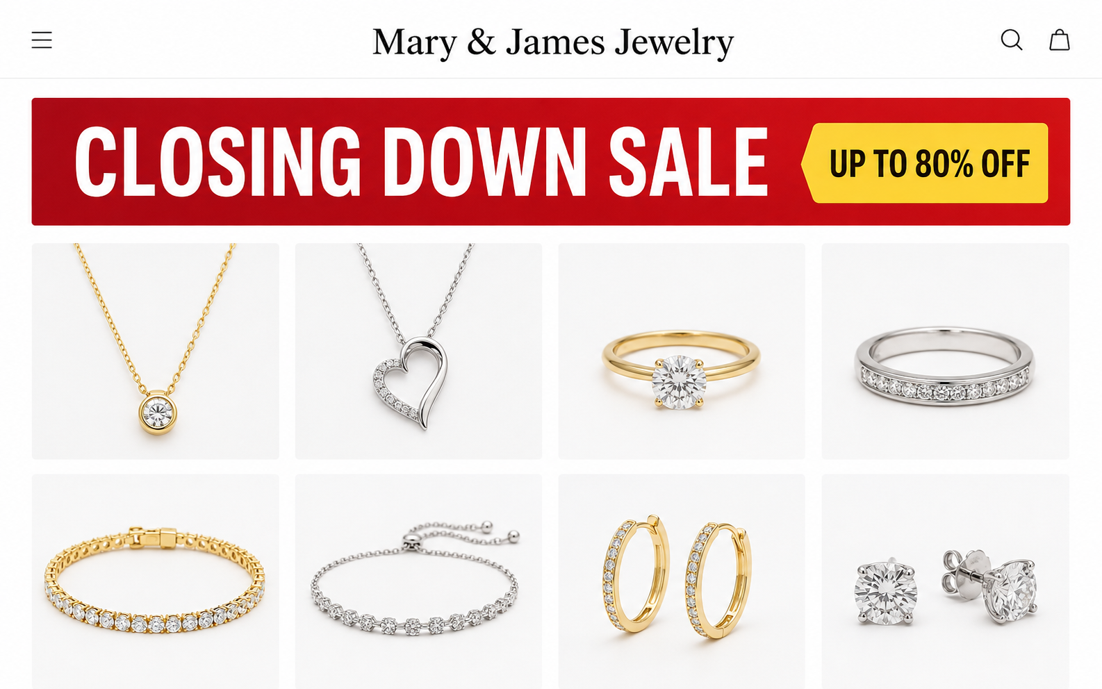 Illustration of the Mary and James Jewelry closing-down sale storefront