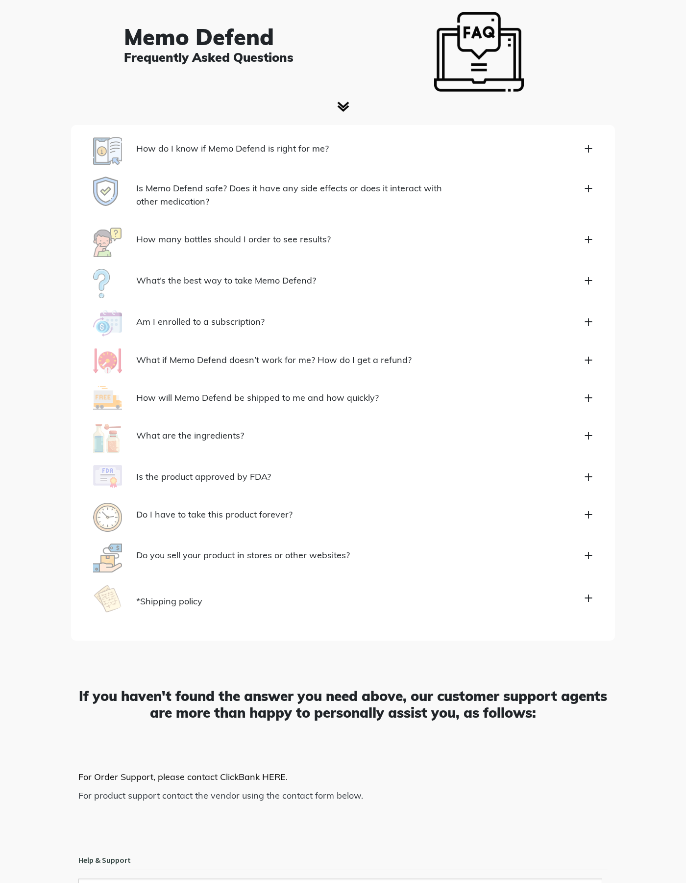 MemoDefend Review: Dendrite Claims and Return Warnings 3 MemoDefend contact page explaining vendor support and ClickBank order assistance