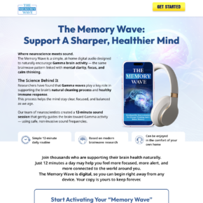 The Memory Wave official sales page presenting a 12-minute gamma audio program