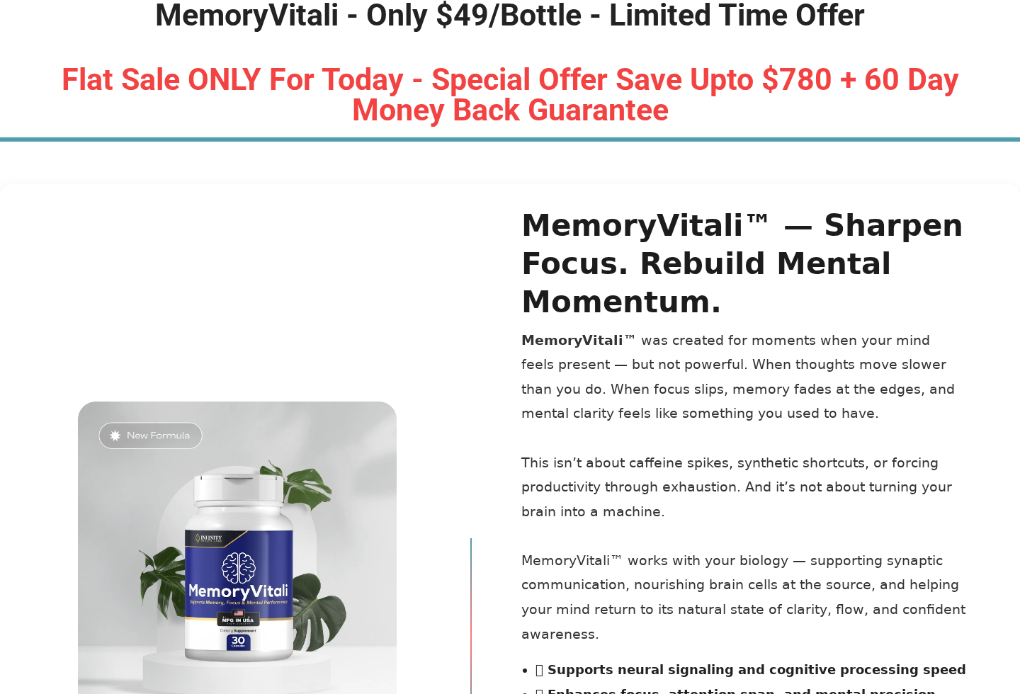 MemoryVitali Reviews Exposed: Clone Sites, False Claims and Buying Risks 1 Screenshot of a MemoryVitali affiliate page promoting a limited-time cognitive supplement offer