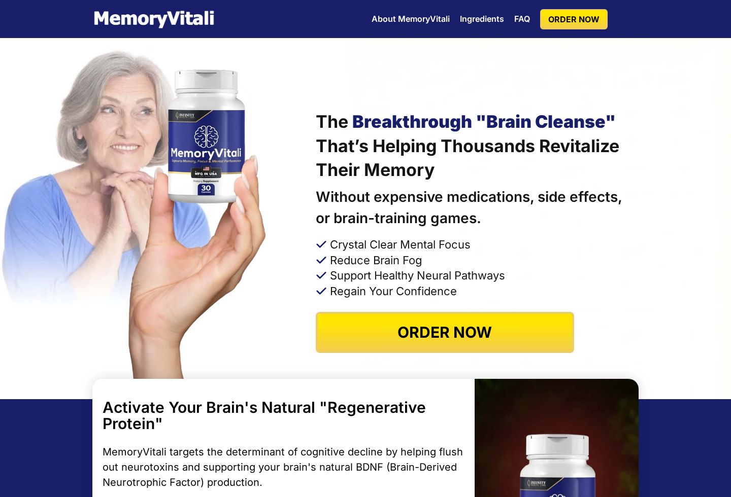 MemoryVitali Reviews Exposed: Clone Sites, False Claims and Buying Risks 2 Screenshot of the main MemoryVitali product page using brain cleanse and regenerative protein claims