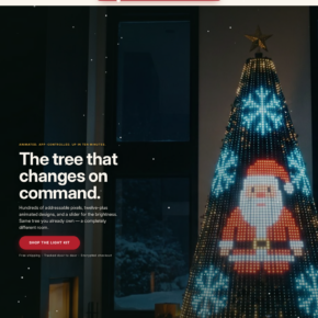 MerryGlow homepage advertising animated Christmas tree lights with a countdown and 50% discount