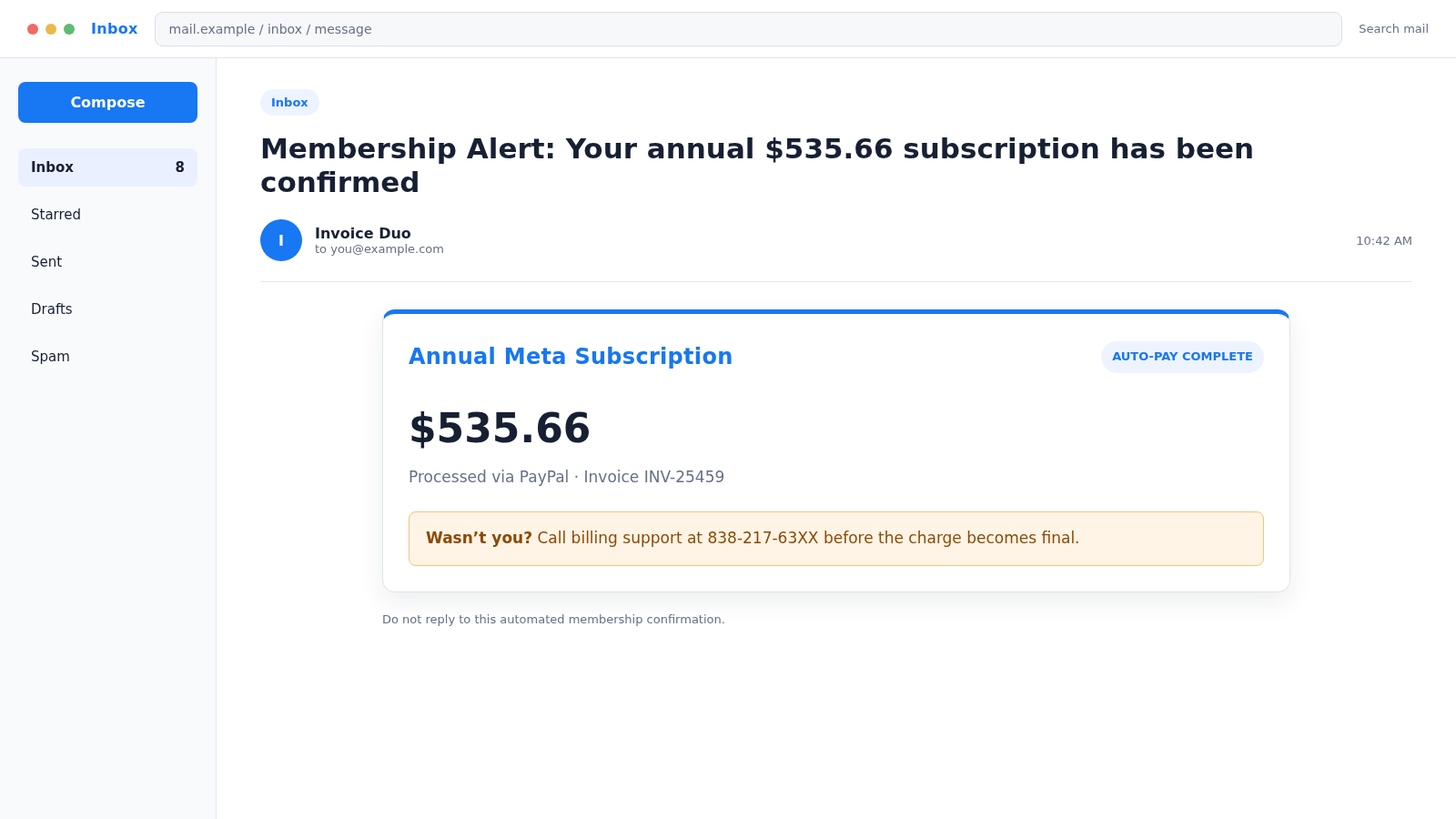 Meta Annual Subscription Scam: Fake $535.66 PayPal Invoice Trap Exposed 1 Reconstructed email claiming a $535.66 annual Meta subscription was processed through PayPal